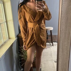 SHEIN Brown Long Sleeve Wrap Dress